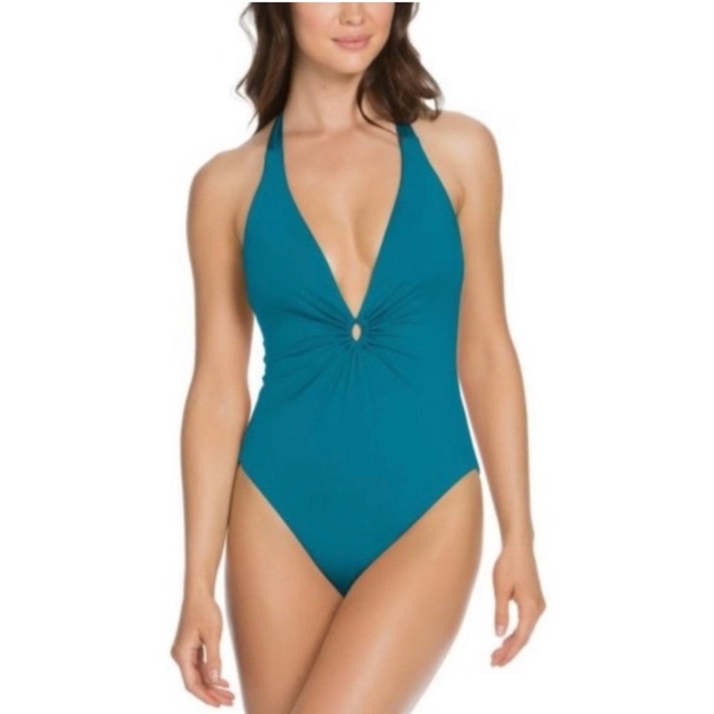 5/$18  SOLUNA Worn Once One Piece Swimsuit Plunge Halter Size M